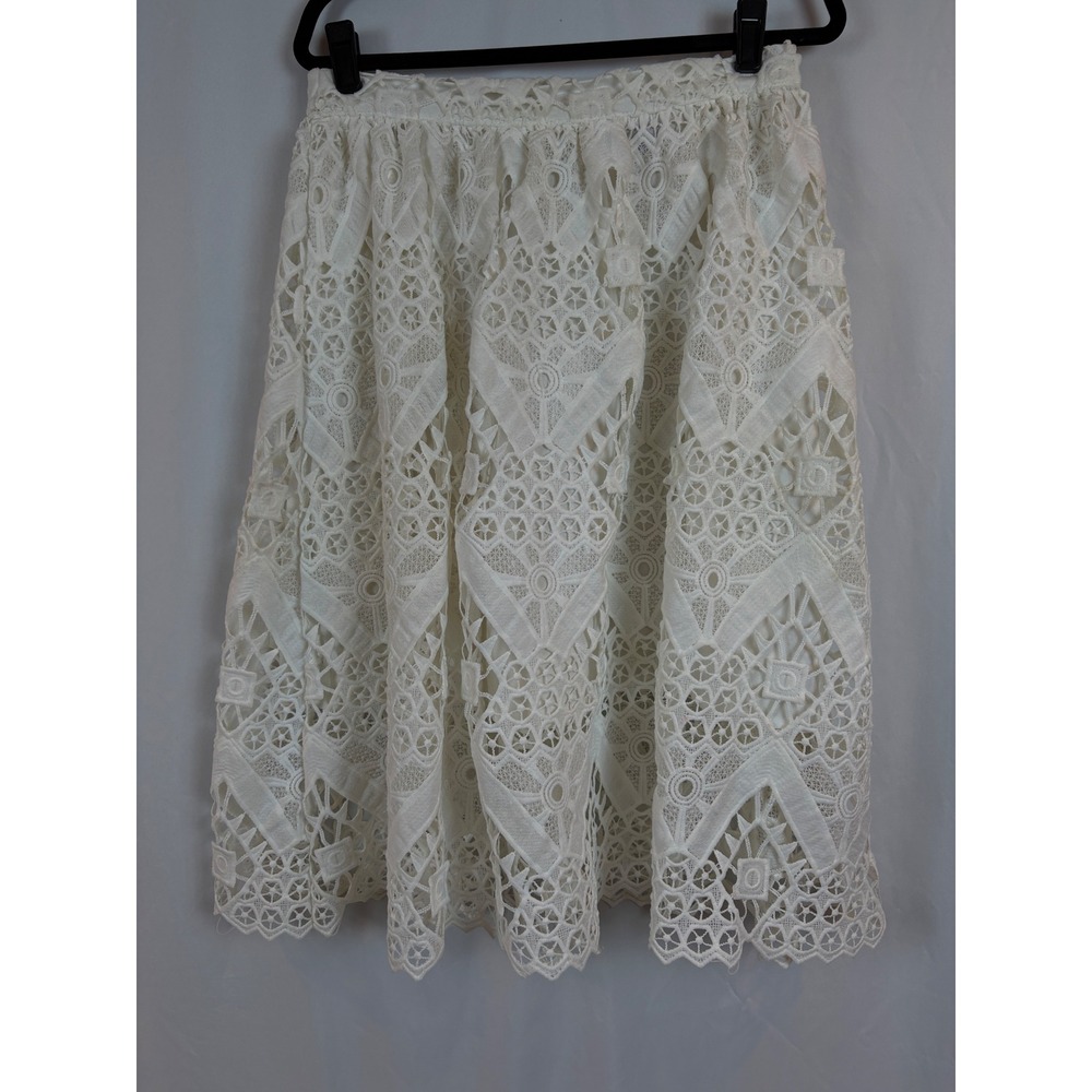 Akira Chicago Black Label White Geometric Crochet‎ Lace Midi Skirt Large